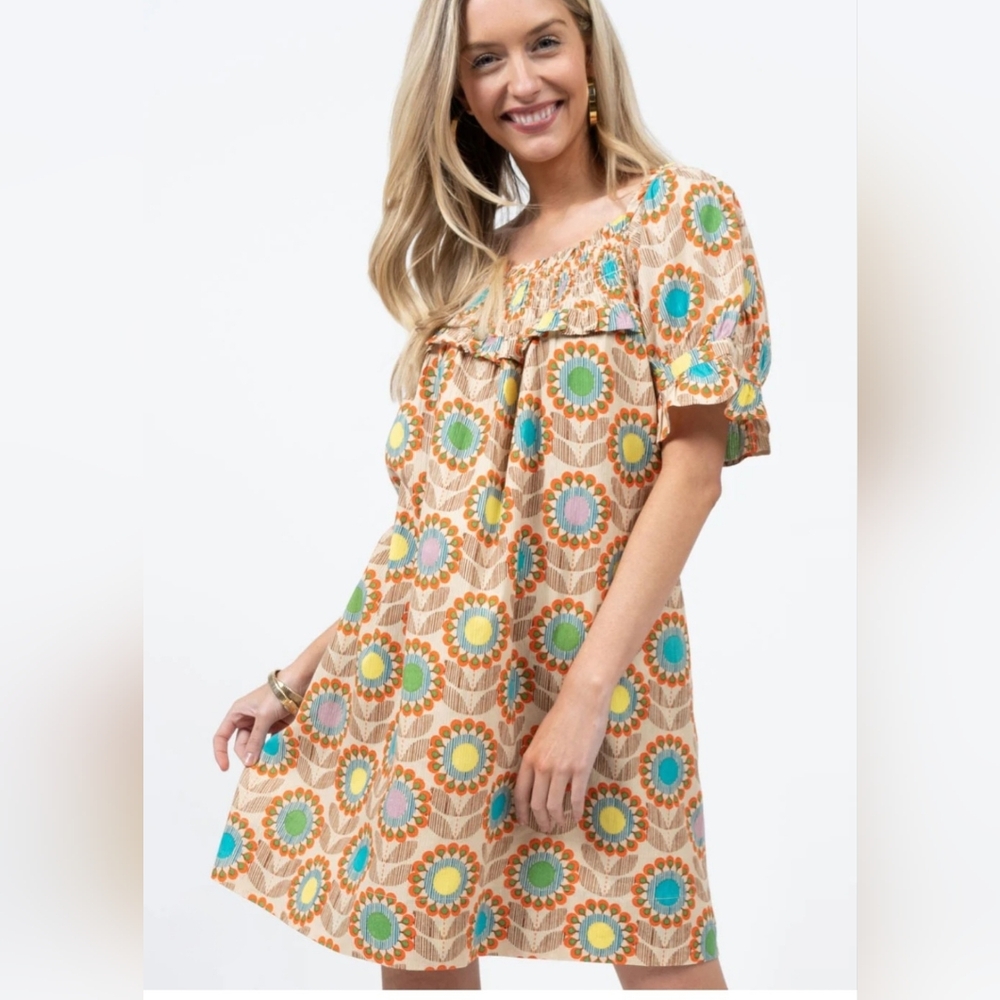 #1852 Uncle Frank "Flower A Bloom"Colorful Floral Patterned Mini Dress Sz S